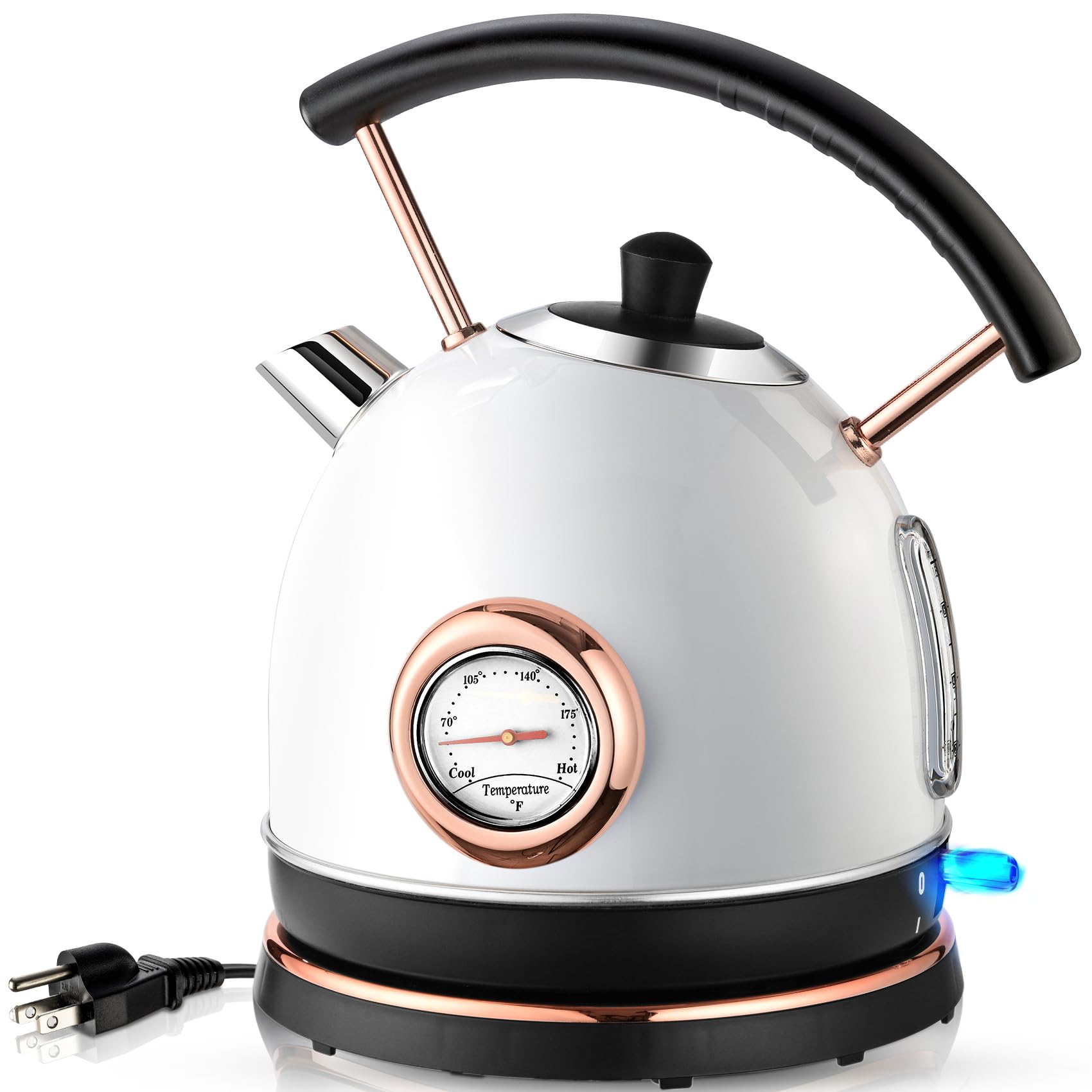 Pukomc 1.7L Electric Water Kettle with Temperature Gauge, Hot Water Boiler & Tea Heater with Curved Handle, Visible Water Level Line, Led Light, Auto Shut-Off&Boil-Dry Protection,Green