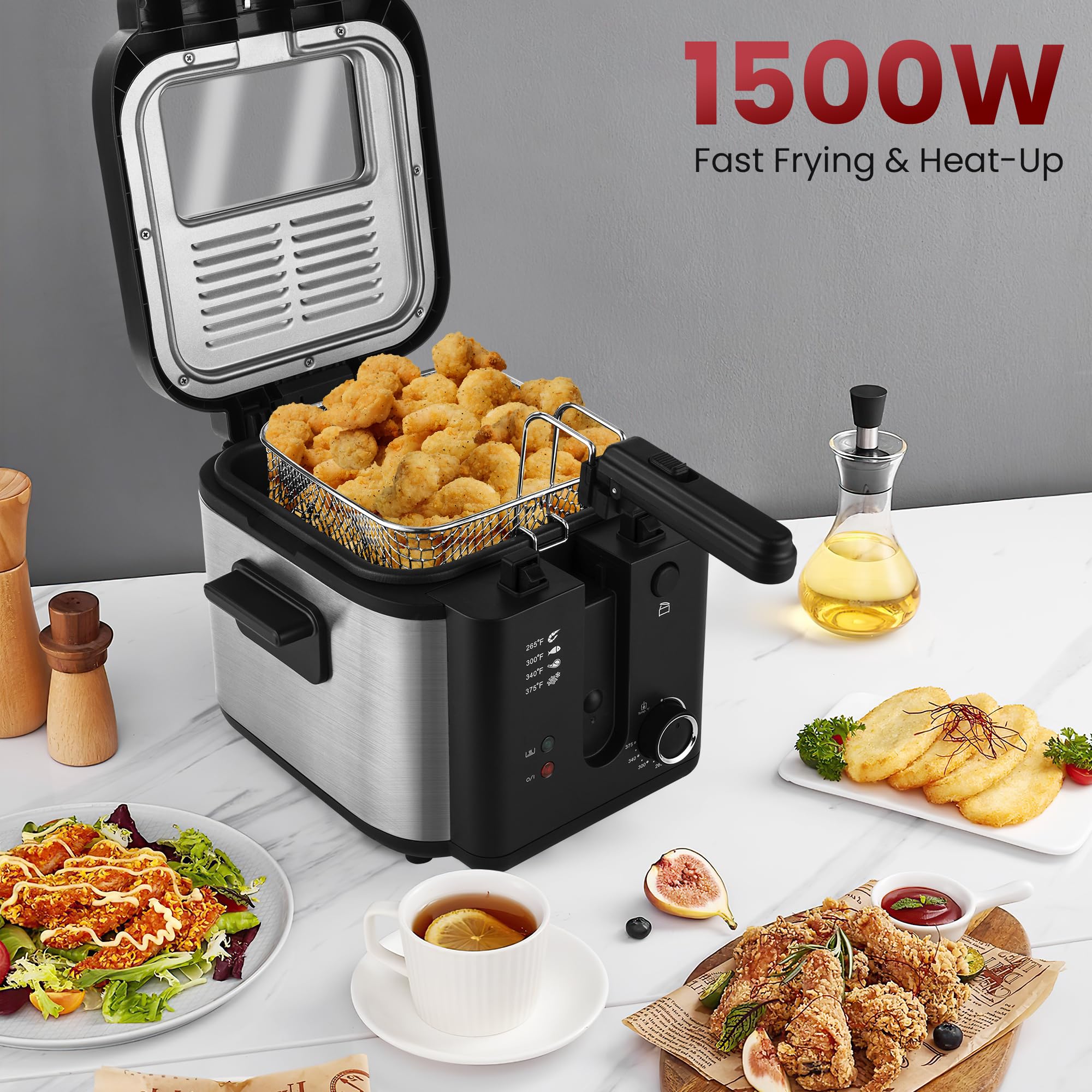 Pukomc Electric Deep Fryer with Basket,Adjustable Temperature Frying Pot for Home Use,Removable Lid and 2.5L Non-Stick Inner Pot Easy to Clean